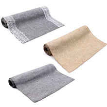 Load image into Gallery viewer, 1pcs Imitated Linen Table Runner Khaki/gray Lace Table Cover for Christmas Wedding Birthday Party Decorations 12x108/14x 48inch