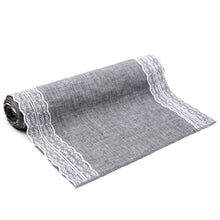 Load image into Gallery viewer, 1pcs Imitated Linen Table Runner Khaki/gray Lace Table Cover for Christmas Wedding Birthday Party Decorations 12x108/14x 48inch