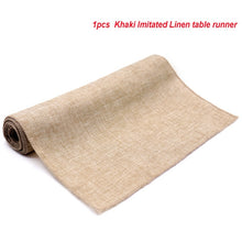 Load image into Gallery viewer, 1pcs Imitated Linen Table Runner Khaki/gray Lace Table Cover for Christmas Wedding Birthday Party Decorations 12x108/14x 48inch